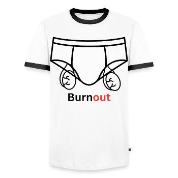 burne out burnout slip citation couille humour - T-shirt contrasté Homme - blanc/noir - Devant - AI Model Female 172 light (172cm) & AI Model Male 178 dark (178cm)