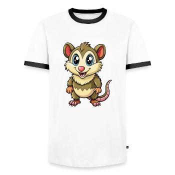Possum Cute Cartoon Character Kawaii Clipart - Men's Ringer Shirt - white/black - Front - AI Model Female 172 light (172cm) & AI Model Male 178 dark (178cm)