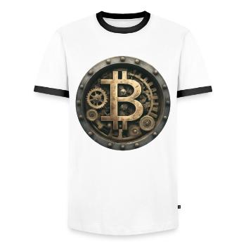 La machine Bitcoin - T-shirt contrasté Homme - blanc/noir - Devant - AI Model Female 172 light (172cm) & AI Model Male 178 dark (178cm)