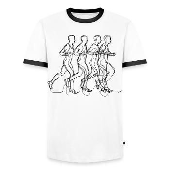 Runner Drawing - Men's Ringer Shirt - white/black - Front - AI Model Female 172 light (172cm) & AI Model Male 178 dark (178cm)