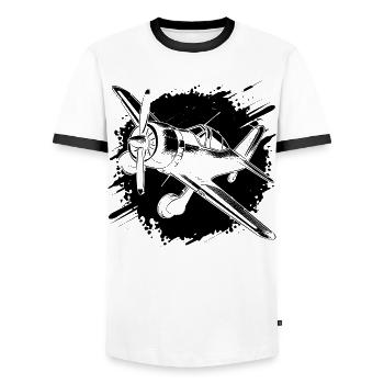 Propeller Airplane Sketch - Men's Ringer Shirt - white/black - Front - AI Model Female 172 light (172cm) & AI Model Male 178 dark (178cm)
