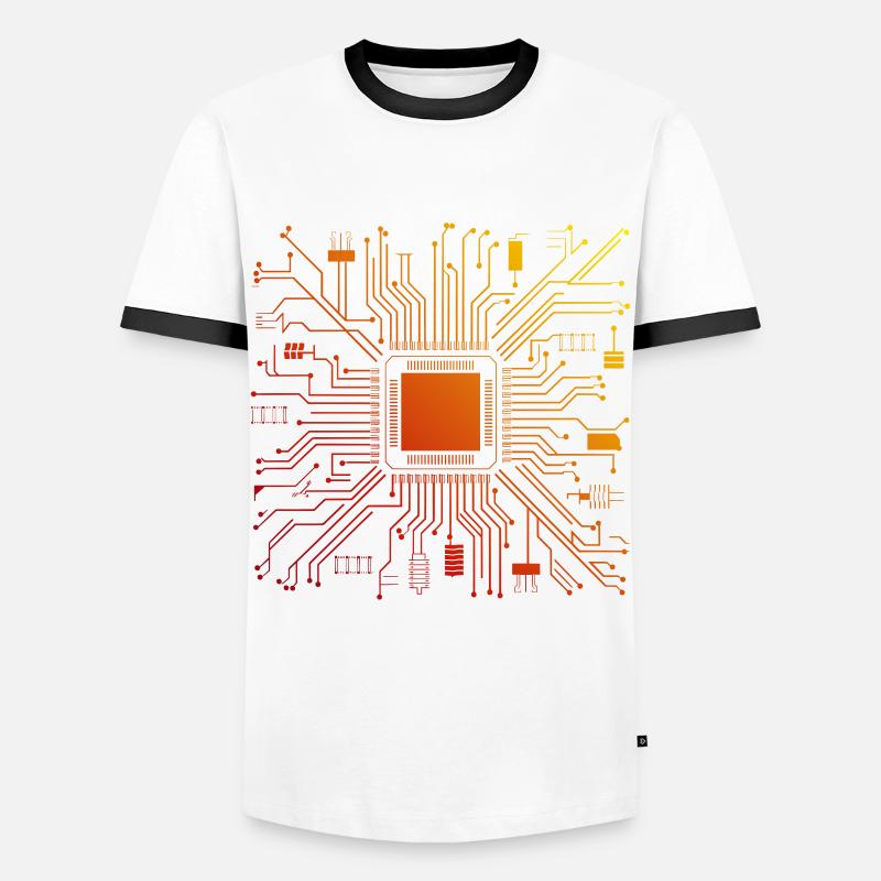 Tech Computer Motherboard Abstract Microchip - Men's Ringer Shirt - white/black