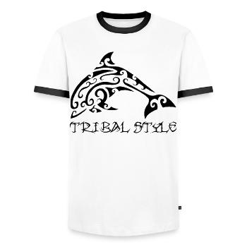 Polynesian black dolphin - Men's Ringer Shirt - white/black - Front - AI Model Female 172 light (172cm) & AI Model Male 178 dark (178cm)