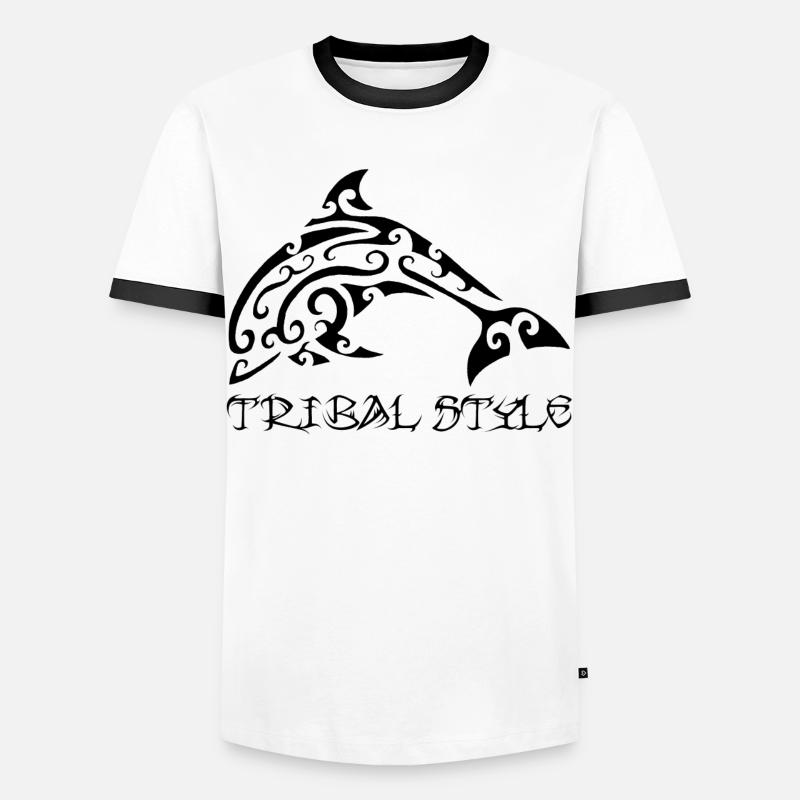Polynesian black dolphin - Men's Ringer Shirt - white/black