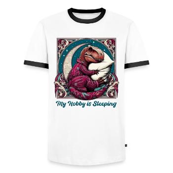 T-Rex Sleeping Hobby Cadeau - T-shirt contrasté Homme - blanc/noir - Devant - AI Model Female 172 light (172cm) & AI Model Male 178 dark (178cm)