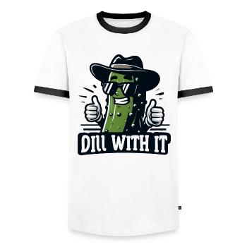 Cool Dill Pickle Pun "Dill With It" Funny Cucumber - Men's Ringer Shirt - white/black - Front - AI Model Female 172 light (172cm) & AI Model Male 178 dark (178cm)