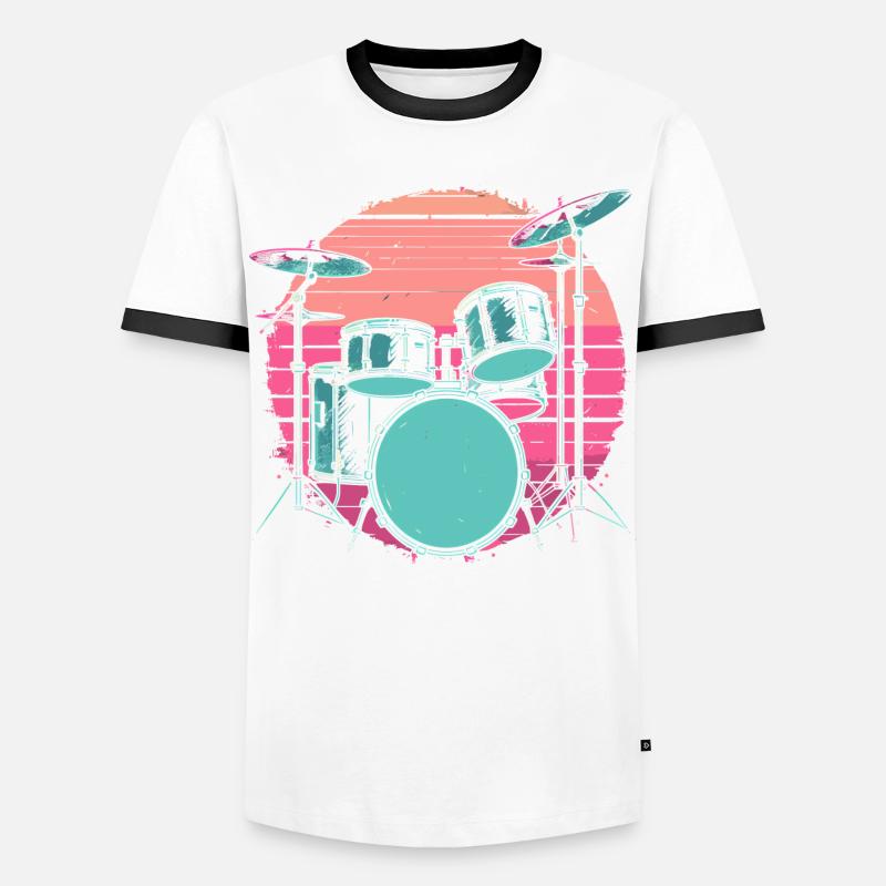 Schlagzeug Synthwave - Männer Kontrast-T-Shirt - Weiß/Schwarz