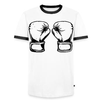 Boxing Gloves Drawing - Men's Ringer Shirt - white/black - Front - AI Model Female 172 light (172cm) & AI Model Male 178 dark (178cm)