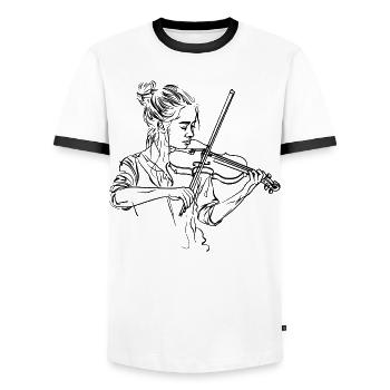 Dessin de fille de violon - T-shirt contrasté Homme - blanc/noir - Devant - AI Model Female 172 light (172cm) & AI Model Male 178 dark (178cm)