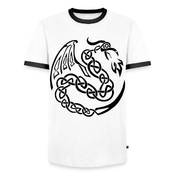 Schwarzer keltischer Drache - Männer Kontrast-T-Shirt - Weiß/Schwarz - Vorne - AI Model Female 172 light (172cm) & AI Model Male 178 dark (178cm)