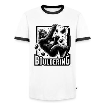 Bouldering Gorilla Silverback Gift - Men's Ringer Shirt - white/black - Front - AI Model Female 172 light (172cm) & AI Model Male 178 dark (178cm)