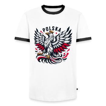 Poland Polska Polish Red White Eagle Crown Gift - Men's Ringer Shirt - white/black - Front - AI Model Female 172 light (172cm) & AI Model Male 178 dark (178cm)