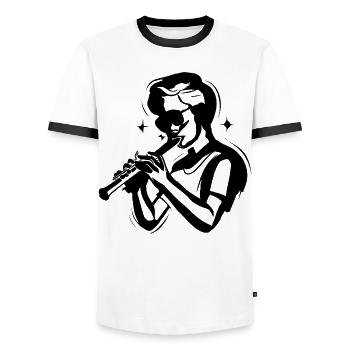 Croquis de garçon de flûte - T-shirt contrasté Homme - blanc/noir - Devant - AI Model Female 172 light (172cm) & AI Model Male 178 dark (178cm)