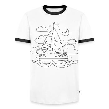 Segeln Cartoon Look - Männer Kontrast-T-Shirt - Weiß/Schwarz - Vorne - AI Model Female 172 light (172cm) & AI Model Male 178 dark (178cm)