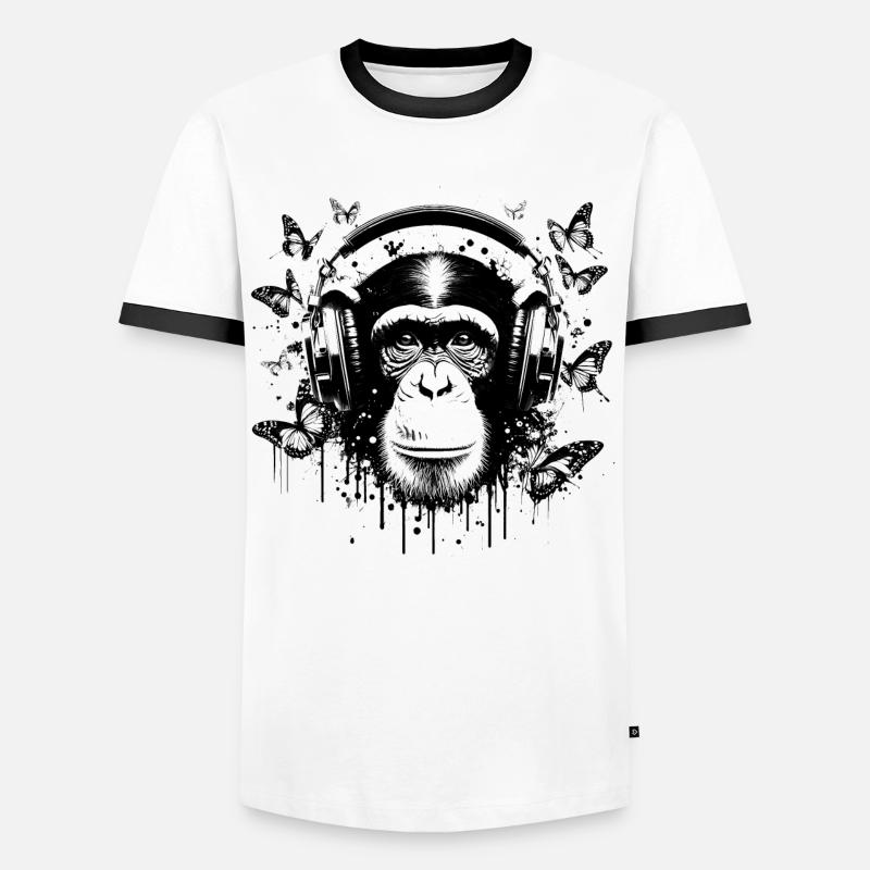 GROOVIN' MONKEY MIT KOPFHÖRERN - Männer Kontrast-T-Shirt - Weiß/Schwarz