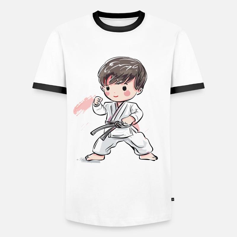 Karate Junge Comic Stil - Männer Kontrast-T-Shirt - Weiß/Schwarz