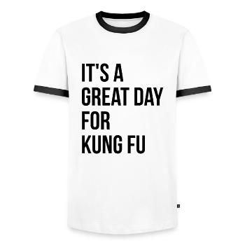 kung-fu - T-shirt contrasté Homme - blanc/noir - Devant - AI Model Female 172 light (172cm) & AI Model Male 178 dark (178cm)