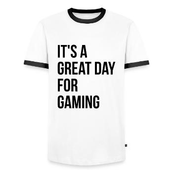Gaming - Men's Ringer Shirt - white/black - Front - AI Model Female 172 light (172cm) & AI Model Male 178 dark (178cm)