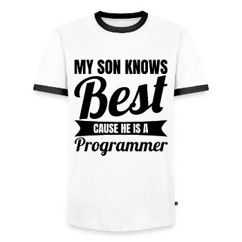 Programmierer Sohn - Männer Kontrast-T-Shirt - Weiß/Schwarz - Vorne - AI Model Female 172 light (172cm) & AI Model Male 178 dark (178cm)