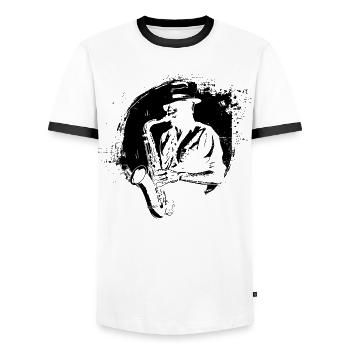 Saxophonist - Männer Kontrast-T-Shirt - Weiß/Schwarz - Vorne - AI Model Female 172 light (172cm) & AI Model Male 178 dark (178cm)
