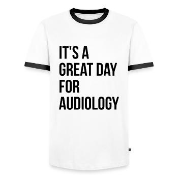 Audiologie Audiologie Audiologie - T-shirt contrasté Homme - blanc/noir - Devant - AI Model Female 172 light (172cm) & AI Model Male 178 dark (178cm)