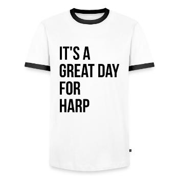 Harfe - Männer Kontrast-T-Shirt - Weiß/Schwarz - Vorne - AI Model Female 172 light (172cm) & AI Model Male 178 dark (178cm)