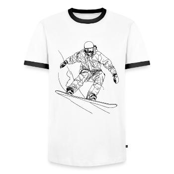 Snowboarder Line Art - Männer Kontrast-T-Shirt - Weiß/Schwarz - Vorne - AI Model Female 172 light (172cm) & AI Model Male 178 dark (178cm)