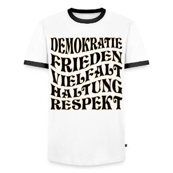 DEMOKRATIE RESPEKT WÄHLEN - Männer Kontrast-T-Shirt - Weiß/Schwarz - Vorne - AI Model Female 172 light (172cm) & AI Model Male 178 dark (178cm)