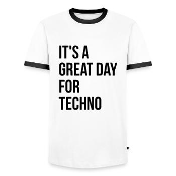 techno - T-shirt contrasté Homme - blanc/noir - Devant - AI Model Female 172 light (172cm) & AI Model Male 178 dark (178cm)