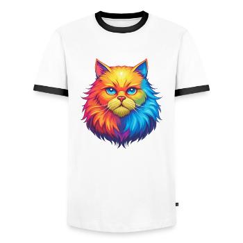 Weiße Langhaar Perserkatze Rasse Cartoon Kawaii Eine - Männer Kontrast-T-Shirt - Weiß/Schwarz - Vorne - AI Model Female 172 light (172cm) & AI Model Male 178 dark (178cm)