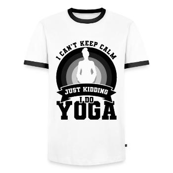 Je fais du yoga - T-shirt contrasté Homme - blanc/noir - Devant - AI Model Female 172 light (172cm) & AI Model Male 178 dark (178cm)