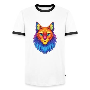 Norwegian Forest Cat Breed Cartoon Kawaii Animal P - Men's Ringer Shirt - white/black - Front - AI Model Female 172 light (172cm) & AI Model Male 178 dark (178cm)