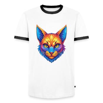Khao Manee Chat Race Dessin Animé Kawaii Animal Pet - T-shirt contrasté Homme - blanc/noir - Devant - AI Model Female 172 light (172cm) & AI Model Male 178 dark (178cm)