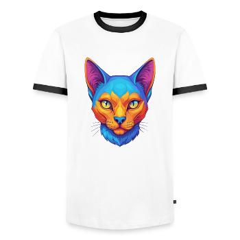 Korat Chat Race Dessin Animé Kawaii Animal Pet - T-shirt contrasté Homme - blanc/noir - Devant - AI Model Female 172 light (172cm) & AI Model Male 178 dark (178cm)