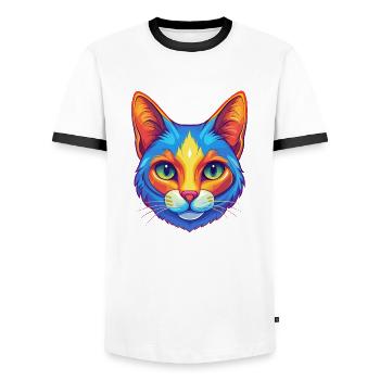 Japanische Bobtail Katze Rasse Karikatur Kawaii Tier P - Männer Kontrast-T-Shirt - Weiß/Schwarz - Vorne - AI Model Female 172 light (172cm) & AI Model Male 178 dark (178cm)