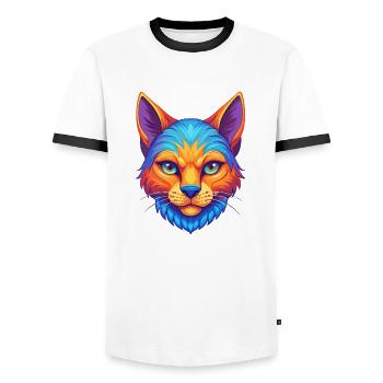 Chypre Chat Race Dessin Animé Kawaii Animal Pet - T-shirt contrasté Homme - blanc/noir - Devant - AI Model Female 172 light (172cm) & AI Model Male 178 dark (178cm)