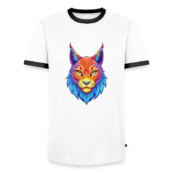 lynx eurasien chat race dessin animé Kawaii animal de compagnie - T-shirt contrasté Homme - blanc/noir - Devant - AI Model Female 172 light (172cm) & AI Model Male 178 dark (178cm)