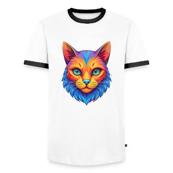 Domestic Cat Breed Cartoon Kawaii Animal Pet - Men's Ringer Shirt - white/black - Front - AI Model Female 172 light (172cm) & AI Model Male 178 dark (178cm)