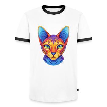 Egyptian Mau Cat Breed Cartoon Kawaii Animal Pet - Men's Ringer Shirt - white/black - Front - AI Model Female 172 light (172cm) & AI Model Male 178 dark (178cm)