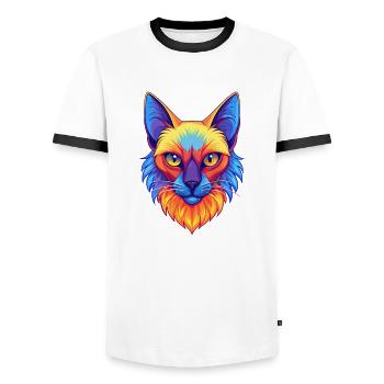 Balinesische Katze Rasse Cartoon Kawaii Tier Haustier - Männer Kontrast-T-Shirt - Weiß/Schwarz - Vorne - AI Model Female 172 light (172cm) & AI Model Male 178 dark (178cm)
