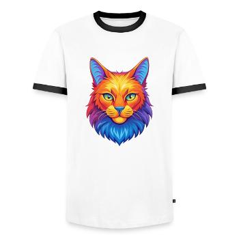 American Bobtail Cat Breed Cartoon Kawaii Animal P - Men's Ringer Shirt - white/black - Front - AI Model Female 172 light (172cm) & AI Model Male 178 dark (178cm)