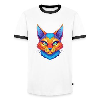 Aegean Cat Breed Cartoon Kawaii Animal Pet - Men's Ringer Shirt - white/black - Front - AI Model Female 172 light (172cm) & AI Model Male 178 dark (178cm)