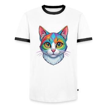 Brasilianisch Kurzhaar Katzenrasse Karikatur Kawaii Anima - Männer Kontrast-T-Shirt - Weiß/Schwarz - Vorne - AI Model Female 172 light (172cm) & AI Model Male 178 dark (178cm)