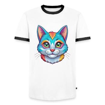 Domestic Cat Breed Cartoon Kawaii Animal Pet - Men's Ringer Shirt - white/black - Front - AI Model Female 172 light (172cm) & AI Model Male 178 dark (178cm)