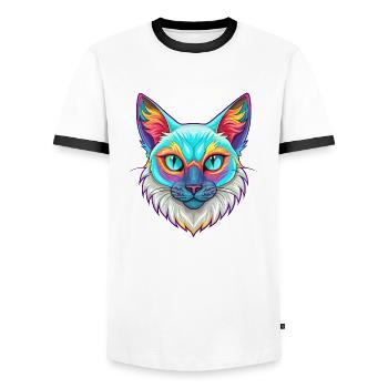 Balinesische Katze Rasse Cartoon Kawaii Tier Haustier - Männer Kontrast-T-Shirt - Weiß/Schwarz - Vorne - AI Model Female 172 light (172cm) & AI Model Male 178 dark (178cm)