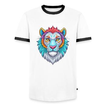 Liger Hybrid Lion Tiger Cat Breed Cartoon Kawaii A - Men's Ringer Shirt - white/black - Front - AI Model Female 172 light (172cm) & AI Model Male 178 dark (178cm)