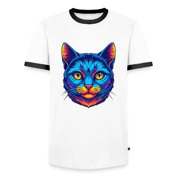 European Shorthair Cat Breed Cartoon Kawaii Animal - Men's Ringer Shirt - white/black - Front - AI Model Female 172 light (172cm) & AI Model Male 178 dark (178cm)