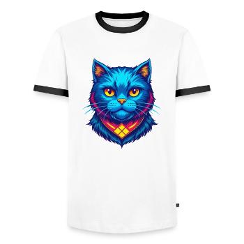 Scottish Straight Cat Breed Cartoon Kawaii Animal - Men's Ringer Shirt - white/black - Front - AI Model Female 172 light (172cm) & AI Model Male 178 dark (178cm)