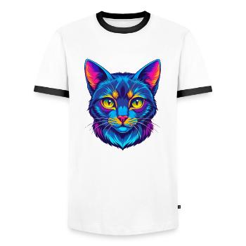 Chat Somali Shorthair Race Dessin animé Kawaii Animal P - T-shirt contrasté Homme - blanc/noir - Devant - AI Model Female 172 light (172cm) & AI Model Male 178 dark (178cm)