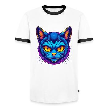 Pixie Bob Cat Breed Cartoon Kawaii Animal Pet - Men's Ringer Shirt - white/black - Front - AI Model Female 172 light (172cm) & AI Model Male 178 dark (178cm)